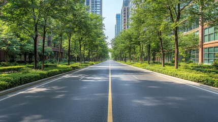 Urban green avenue scenic view city street lined with trees promoting eco friendly transportation and sustainable urban development