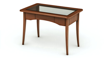 A wooden table with a glass top