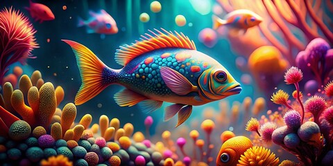 Fototapeta premium Vibrant Fish in Abstract Coral Reef - Tilt-Shift Miniature Photography