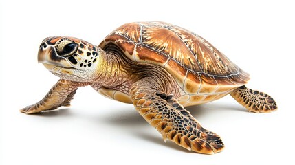 Fototapeta premium Detailed Marine Turtle with Textured Shell and Patterned Skin on White Background
