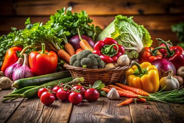 Vibrant Fresh Vegetables on Rustic Wooden Kitchen Table - Healthy Eating Concept
