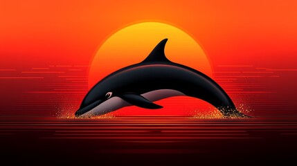 Obraz premium Pixelated dolphin jumping at sunset retro style vibrant ocean graphic 8bit inspired digital art marine life with nostalgic theme