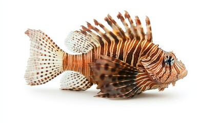 Fototapeta premium Striped Lionfish Closeup on White Background