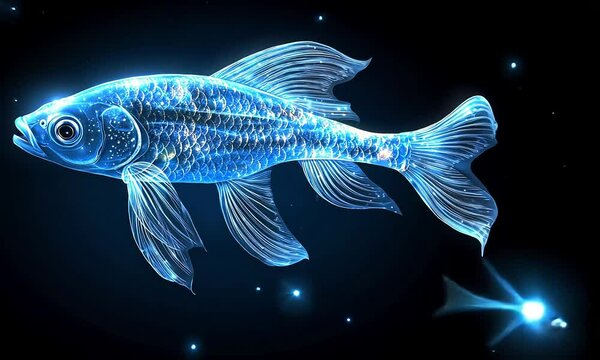 Glowing fish in dark background