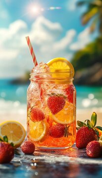 strawberry lemonade in an artisan glass mason jar