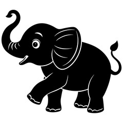 A baby elephant playing silhouette vector illustration