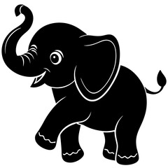 A baby elephant playing silhouette vector illustration