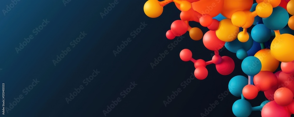 Poster a vibrant arrangement of colorful spheres against a dark background, creating a dynamic and visually