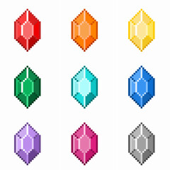 set of crystals in pixel art