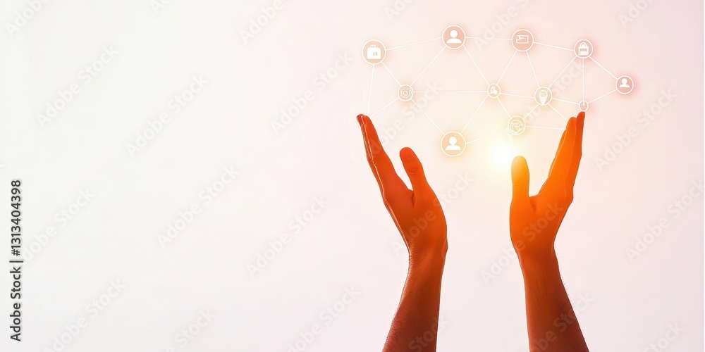 Aufkleber two hands reaching up with light and floating icons, symbolizing hope, connection, and positivity in
