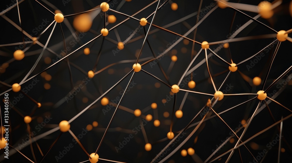 Poster Abstract visualization of interconnected nodes and lines, resembling a network or molecular structure, set against a dark background.