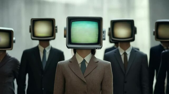 A group of people with televisions for heads.