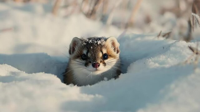 Weasel in snow.