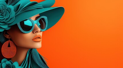 Woman Wearing Stylish Hat and Sunglasses Enjoying Bright Sunny Day