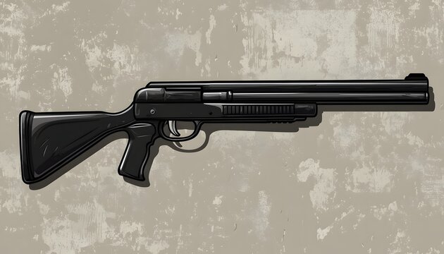 Black pump action shotgun illustration on grunge background