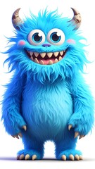 Obraz premium Happy Blue Fuzzy Monster