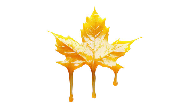 Honey dripping from a maple leaf on transparent background