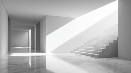 Obraz premium Bright Modern Interior Space with Stairs and Natural Light Streaming