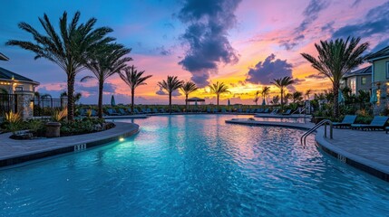 Fototapeta premium Tropical Resort Pool Sunset Views