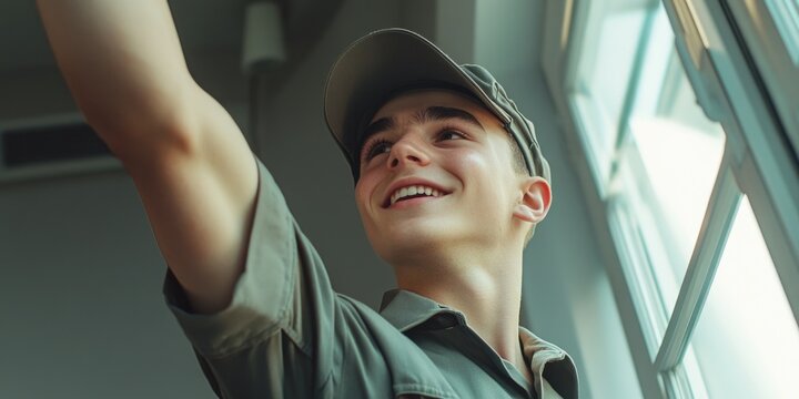Young military man smiling for the camera.