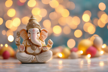 Fototapeta premium lord Ganesha statue on lighting background