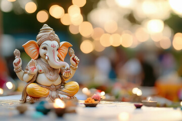 Fototapeta premium lord Ganesha statue on lighting background