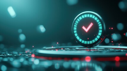 A digital interface with a progress bar that turns green with a tick mark upon successful completion and red with a cross mark upon failure, indicating task status.