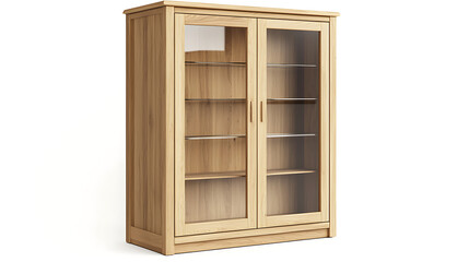 Obraz premium A wooden cabinet with glass doors and shelves