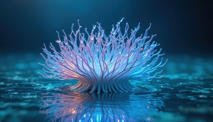 Abstract glowing underwater coral reef digital art Futuristic bioluminescent ocean scene