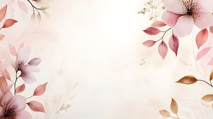 Fototapeta premium Delicate Watercolor Arrangement of Flowers and Leaves on Soft Background