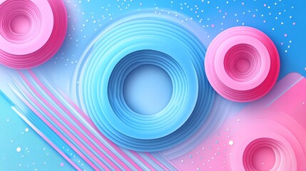 Abstract layered circles in pastel blue and pink tones create a modern and visually appealing textured background with a futuristic vibe