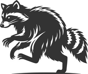 silhouette of a raccoon standing on one leg, ready to pounce animal vector