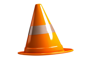 Vibrant yellow traffic cone on a serene blue backdrop, study in minimalism and safety