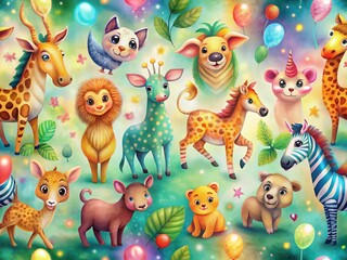 Naklejka premium Whimsical Animal Print Background: Bokeh Effect Hand-Painted Texture