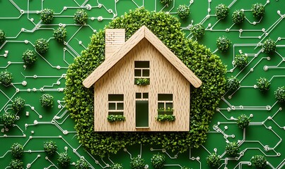 Sustainable Eco Home Model On Circuit Board Background