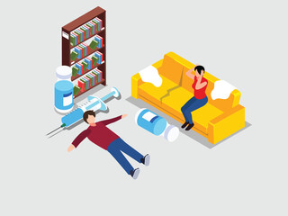 Drug Overdose and Addiction Crisis 2d flat vector illustrations