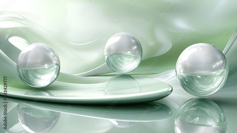 Poster Abstract design with three spheres on a smooth surface.  Possible use background image for a website or product catalog