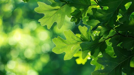 Green leaves on an oak tree in the nature .