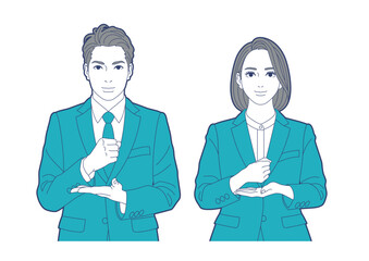 手を打って納得するスーツ姿の男女