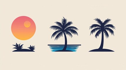 Fototapeta premium vector illustration of a tropical beach with plam tree .