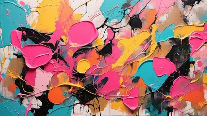 "Abstract Modern Mixed Media Art on Canvas with Multi-Colored Textured Background. Creative Collage of Oil, Acrylic, Paper, and Puzzle Pieces. Contemporary Textured Poster."