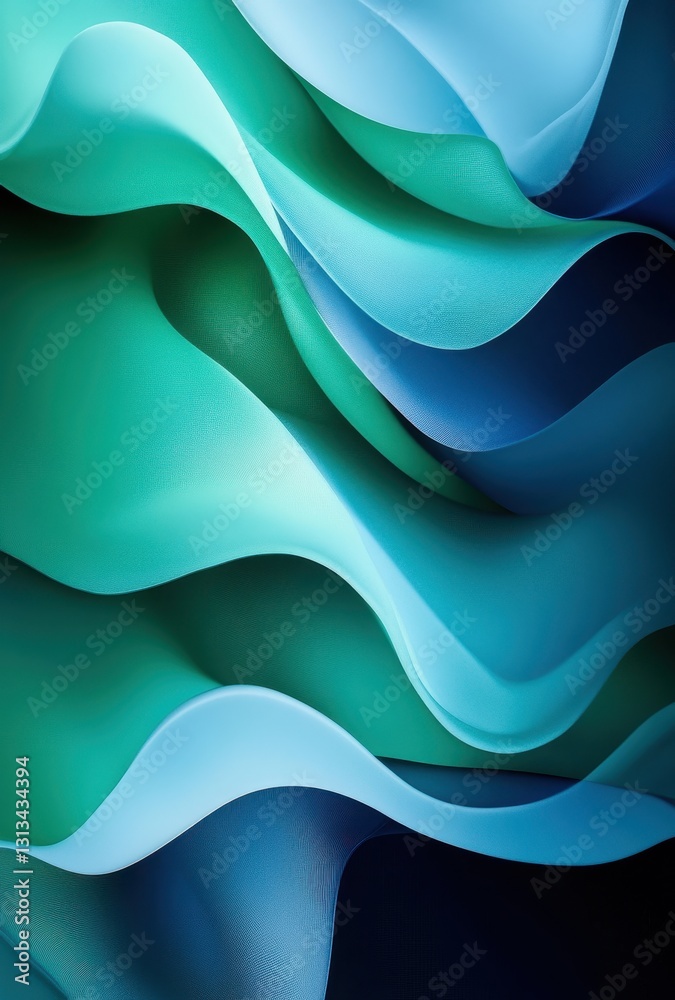 Poster elegant flowing waves of soft blue and green tones creating a serene abstract background for artisti
