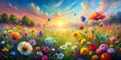 Whimsical Summer Flowers: Brushstroke Wallpaper Landscape