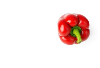 Single vibrant red bell pepper, perfectly isolated on pure white background, nutrition, glossy