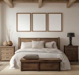Rustic bedroom with framed art