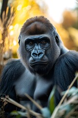 Obraz premium Western lowland gorilla looking imposing showing its strength in the jungle