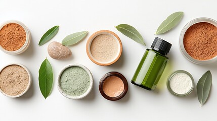 Natural Cosmetic Products Arranged on White Wooden Surface
