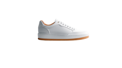 White sneaker with gum sole floating on transparent background