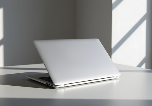 Sleek, closed laptop on a minimalist desk: Technology and work, timeless for professional settings.