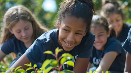 youmg girl in a community service activity such as planting trees